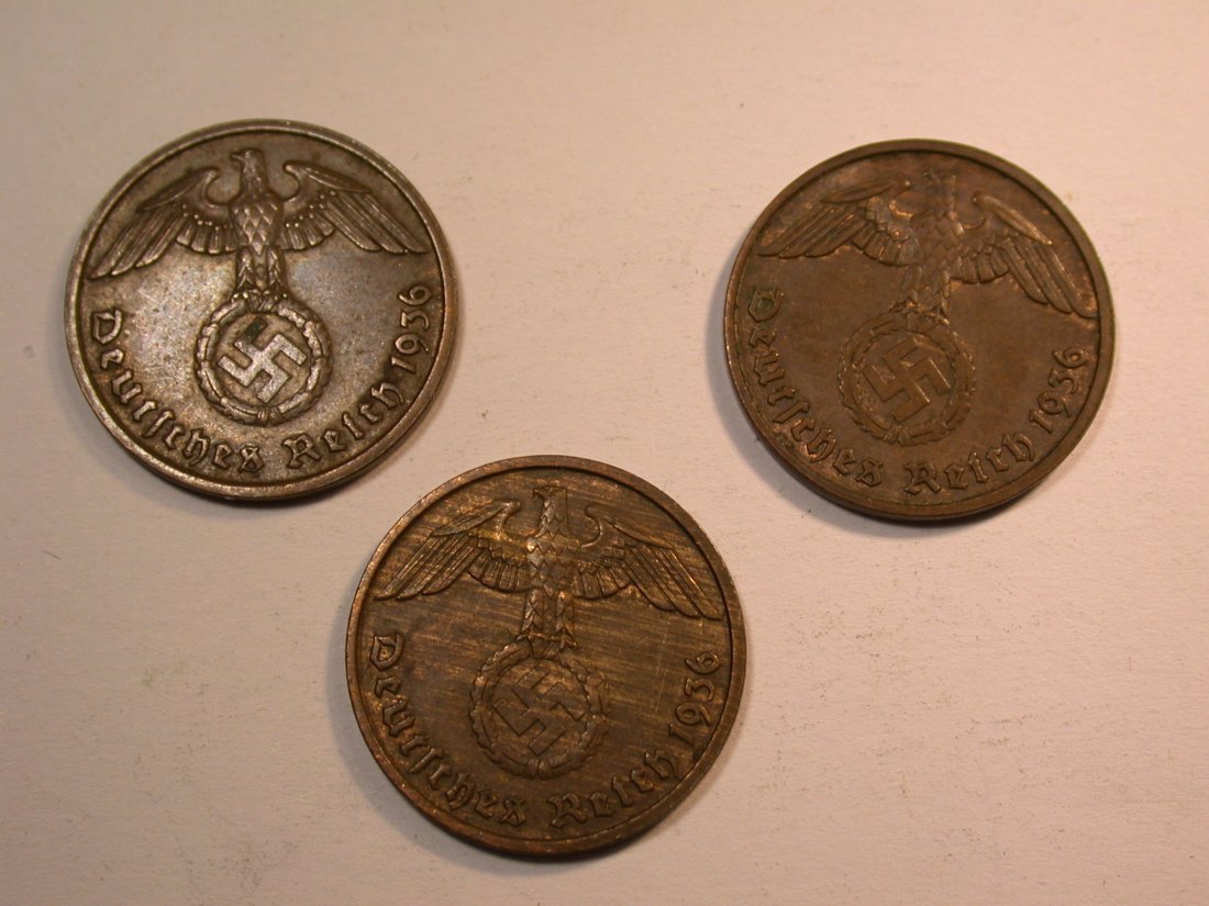  J27 3.Reich  2 Pfennig  1936 D   3 Stück  Originalbilder   