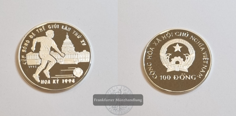  Vietnam 1992 100 Dong Fußball WM 1994 FM-Frankfurt Feinsilber: 20g   