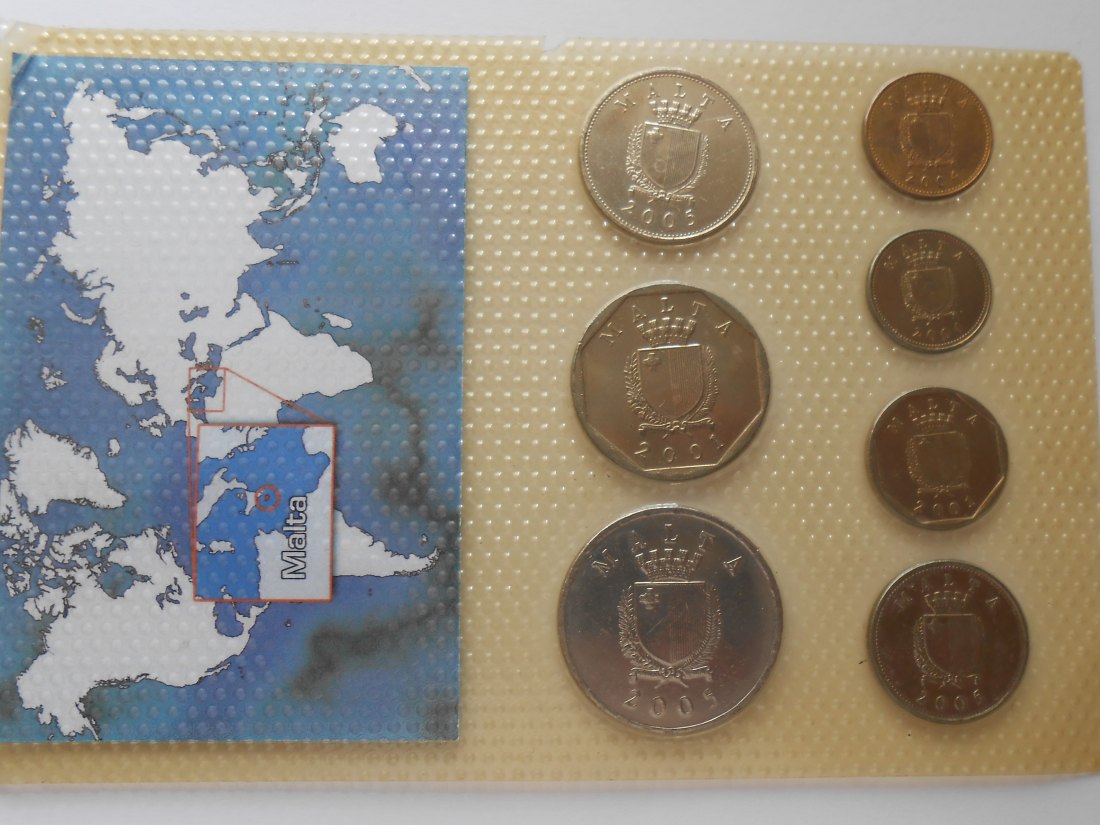  Republik Malta Kursmünzen 1 2 5 10 25 50 Cent und 1 Lira verschiedene Jahrgänge 2001-2005   