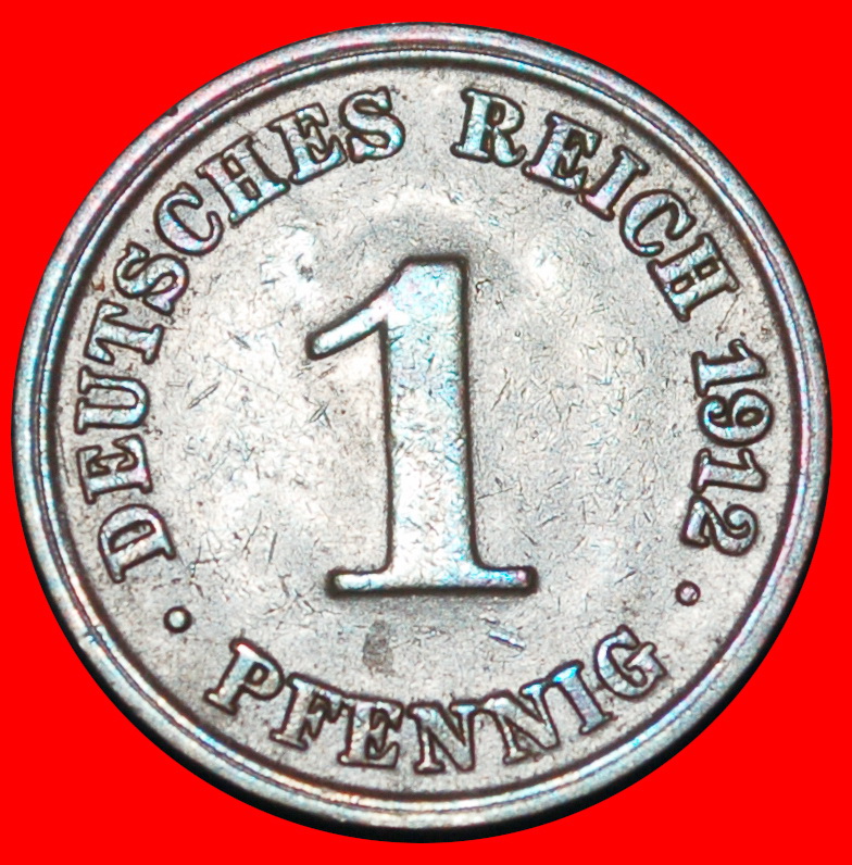 Ⰶ EAGLE (1890-1916): GERMANY★1 PFENNIG 1912J HAMBURG! WILLIAM II (1888-1918) LOW START ★ NO RESERVE!