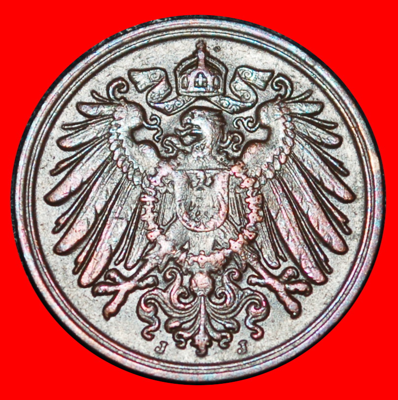 Ⰶ EAGLE (1890-1916): GERMANY★1 PFENNIG 1912J HAMBURG! WILLIAM II (1888-1918) LOW START ★ NO RESERVE!   