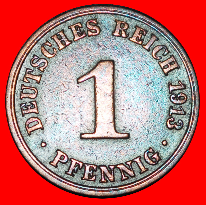 Ⰶ EAGLE (1890-1916): GERMANY★1 PFENNIG 1913A PRUSSIA! WILLIAM II (1888-1918) LOW START ★ NO RESERVE!