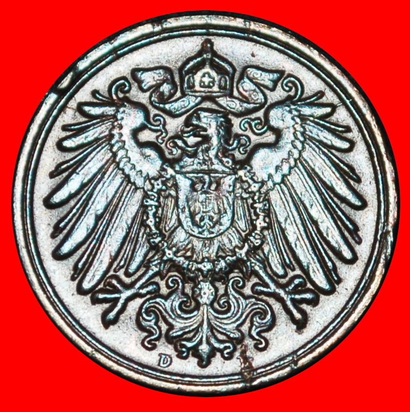  Ⰶ EAGLE (1890-1916): GERMANY★1 PFENNIG 1913D BAVARIA! WILLIAM II (1888-1918) LOW START ★ NO RESERVE!   