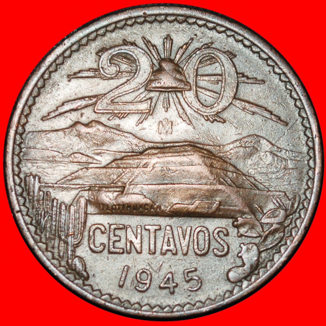  Ⰶ PYRAMID OF THE SUN (1943-1974): MEXICO ★ 20 CENTAVOS 1945 ASTRONOMY!★LOW START ★ NO RESERVE!   