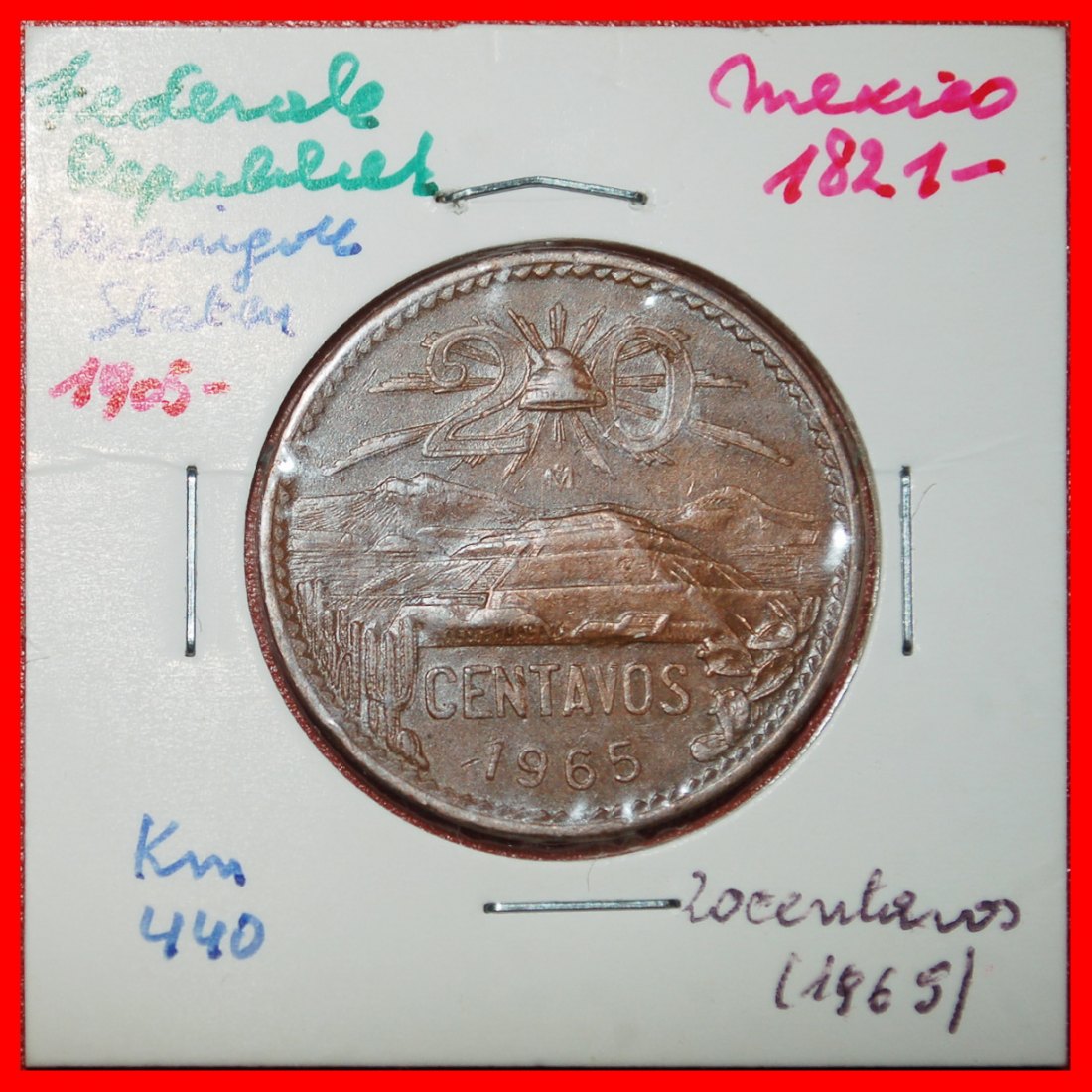  Ⰶ PYRAMID OF THE SUN (1943-1974): MEXICO★ 20 CENTAVOS 1965 ASTRONOMY! HOLDER★LOW START ★ NO RESERVE!   