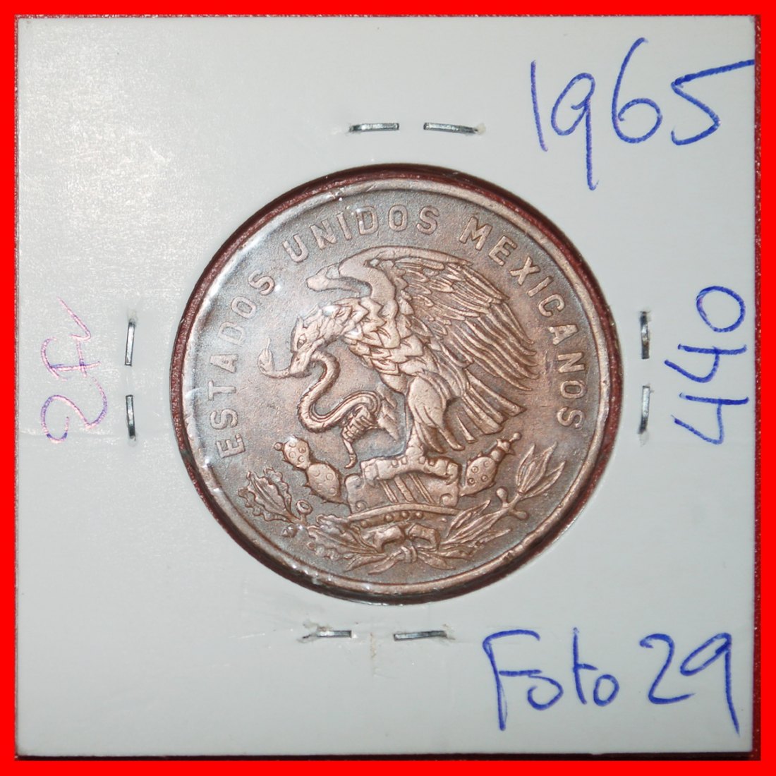  Ⰶ PYRAMID OF THE SUN (1943-1974): MEXICO★ 20 CENTAVOS 1965 ASTRONOMY! HOLDER★LOW START ★ NO RESERVE!   