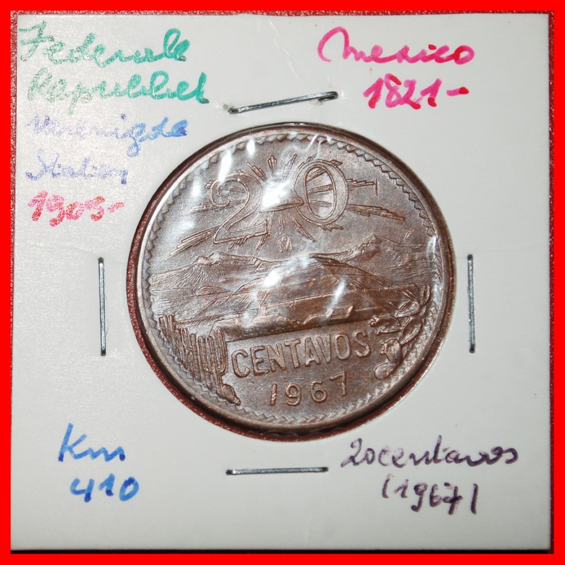  Ⰶ PYRAMID OF THE SUN (1943-1974): MEXICO★ 20 CENTAVOS 1967 ASTRONOMY! HOLDER★LOW START ★ NO RESERVE!   