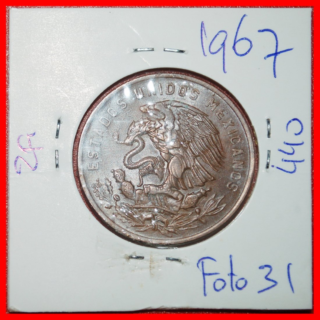  Ⰶ PYRAMID OF THE SUN (1943-1974): MEXICO★ 20 CENTAVOS 1967 ASTRONOMY! HOLDER★LOW START ★ NO RESERVE!   