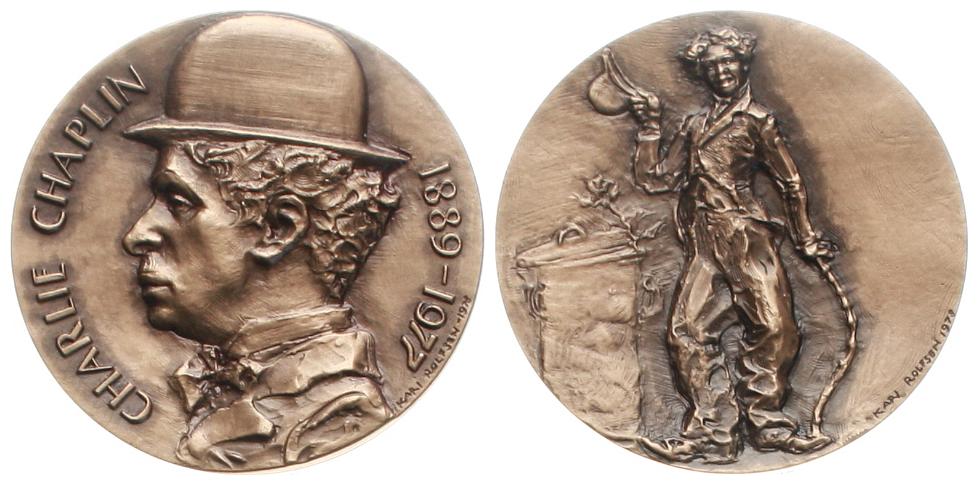  Schweden: Reliefmedaille aus Bronze 1978 von Sporrong (Schweden) auf Charile Chaplin, stgl, SELTEN!   