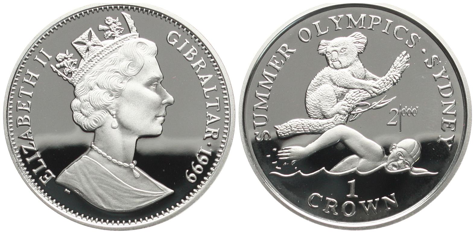  Gibraltar: Elisabeth II., 1 Crown 1999, OL Sidney, Silber, näheres unten!   