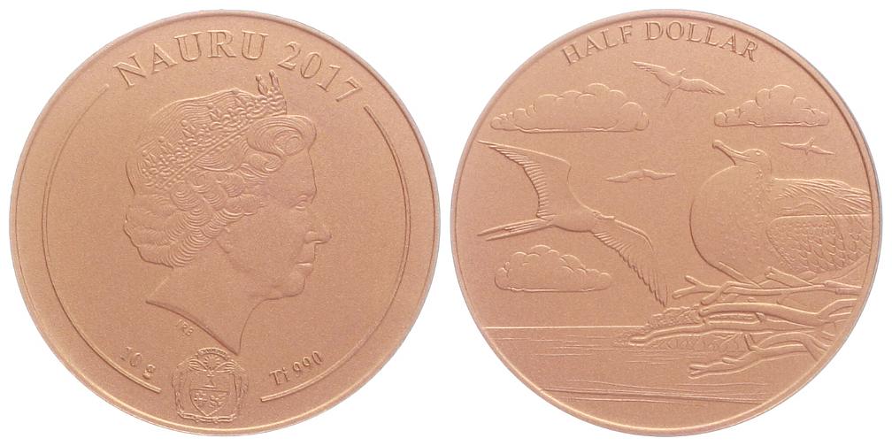  Nauru: Elisabeth II.,  1/2 Dollar 2018, rotes Titan, stgl, SELTEN!   