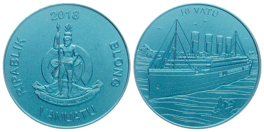  Vanuatu: 10 Vatu 2018, blaues Titan, Titanic, stgl, SEHR SELTEN!   