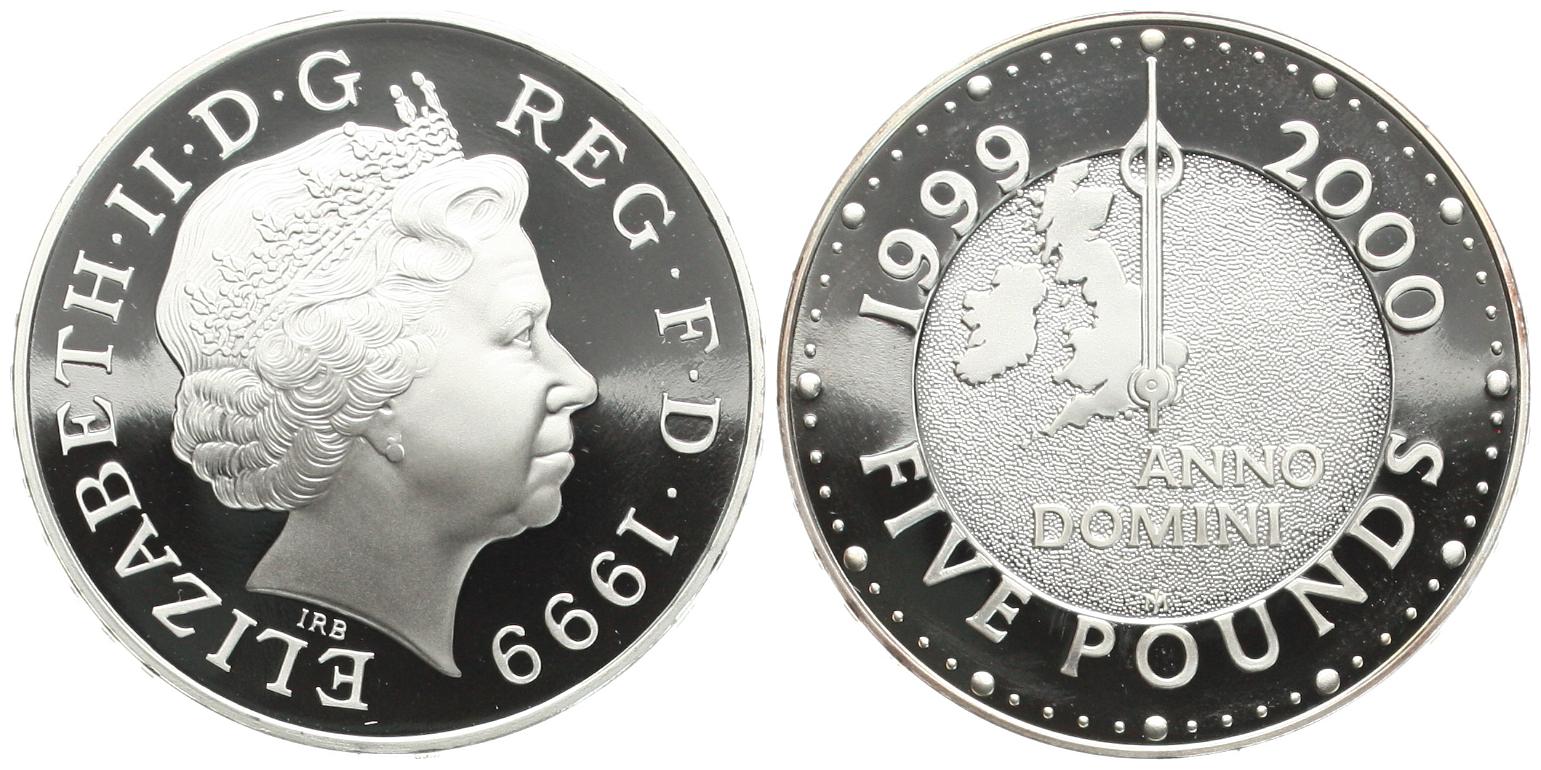  Großbritannien: Elisabeth II.,  5 Pound 1999, Millennium   