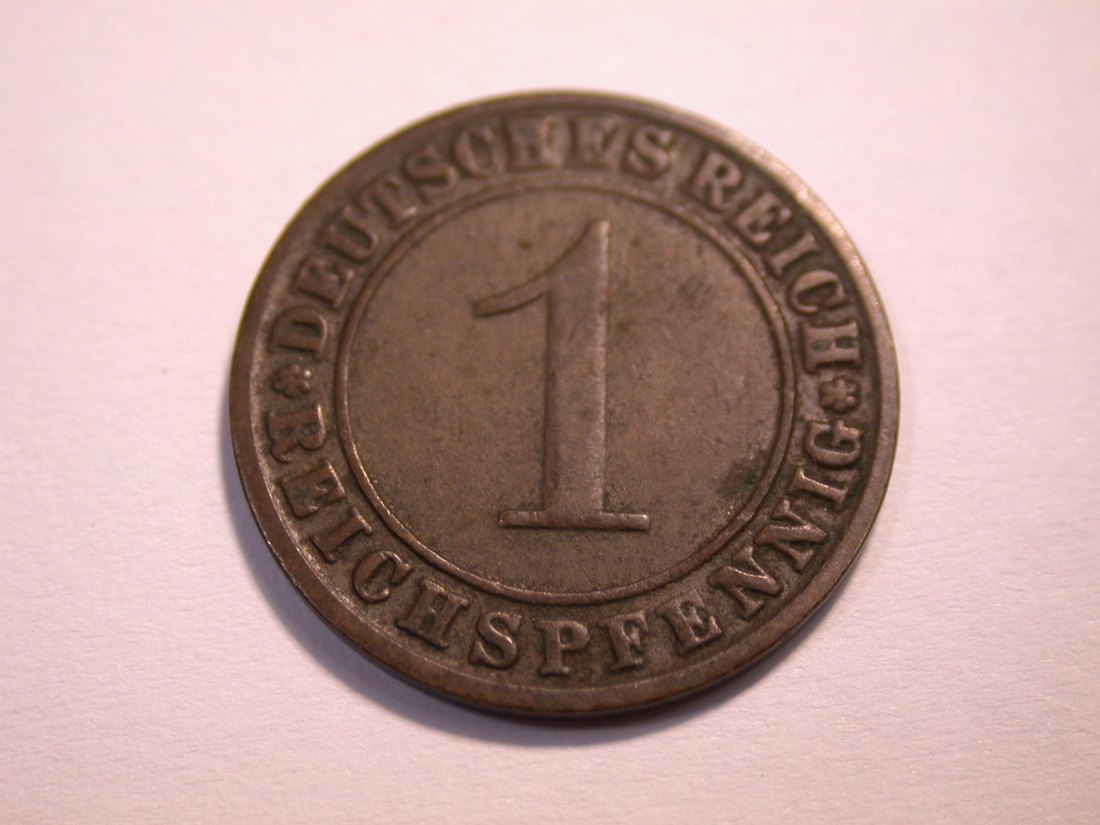 J10 Weimar 1 Reichs-Pfennig 1925 G in ss+ Originalbilder
