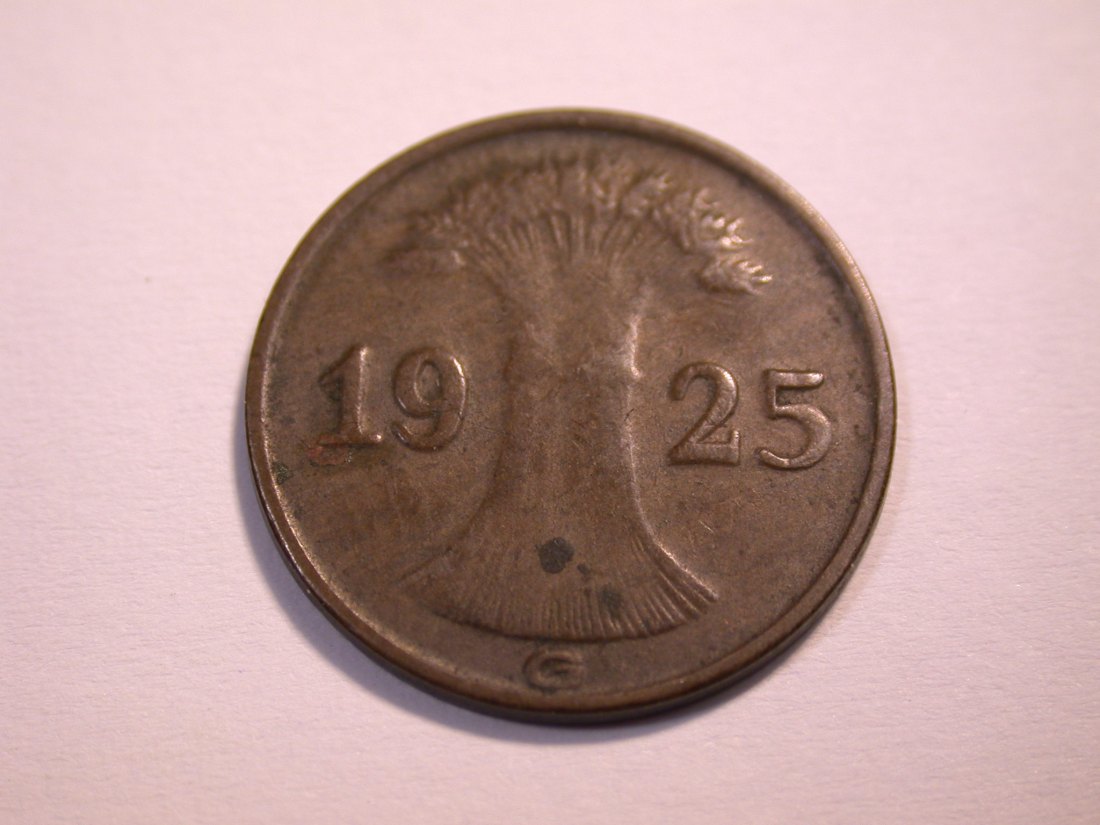  J10 Weimar  1 Reichs-Pfennig  1925 G in ss+ Originalbilder   