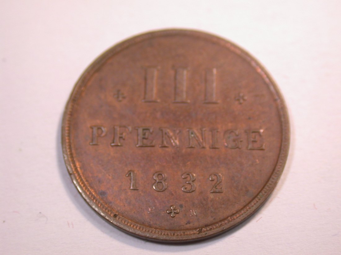  J10  Mecklenburg-Strelitz  3 Pfennig 1832 in ss-vz   Originalbilder   