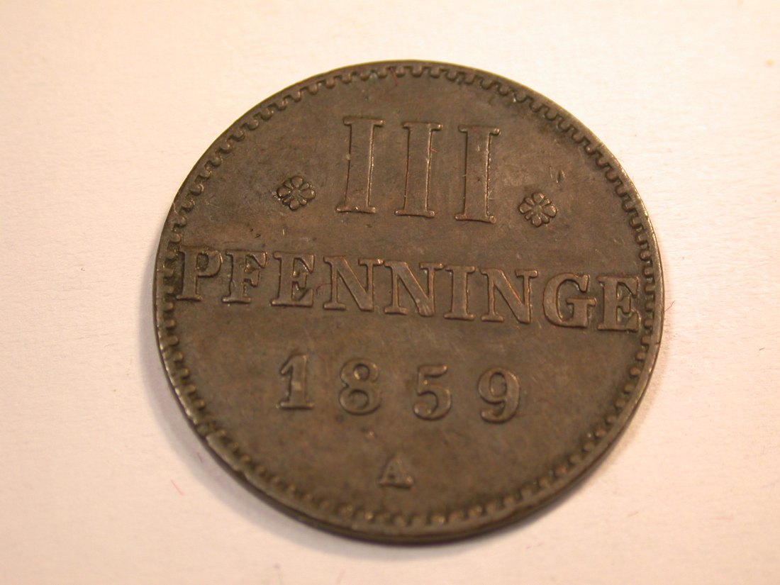  J10  Mecklenburg-Strelitz  3 Pfennig 1859 A in f.vz   Originalbilder   