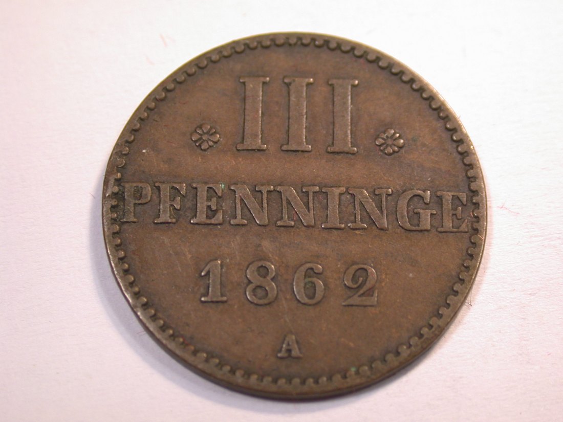  J10  Mecklenburg-Strelitz  3 Pfennig 1862 A in ss-vz   Originalbilder   