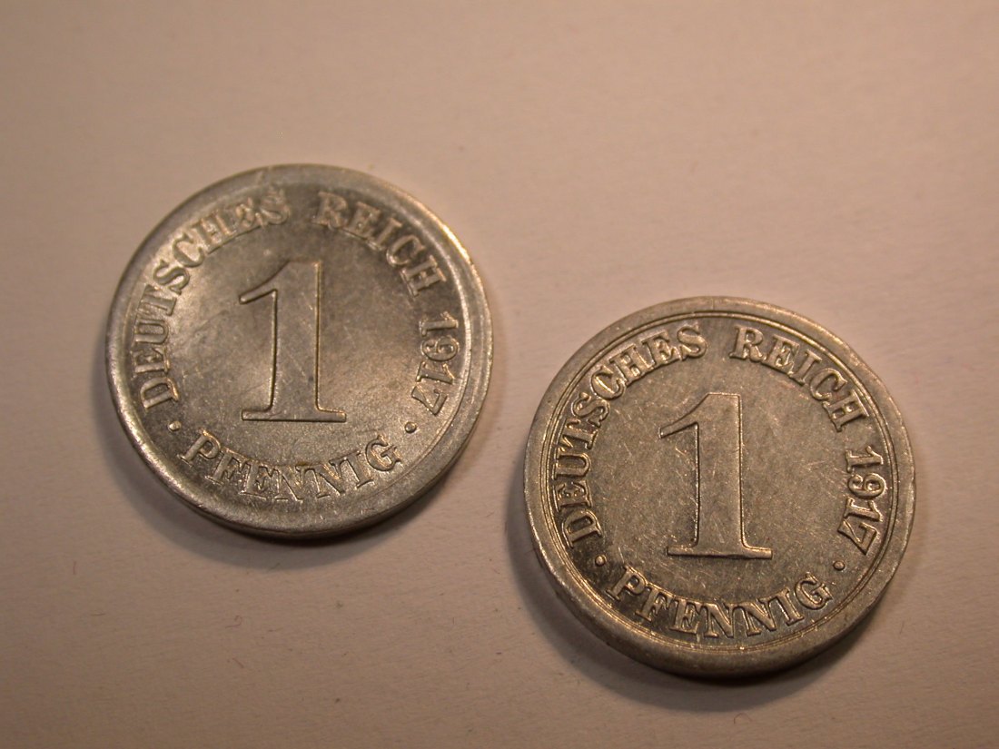  J10  KR  1 Pfennig 1917 D + G  in vz-st  2 Stück  Originalbilder   