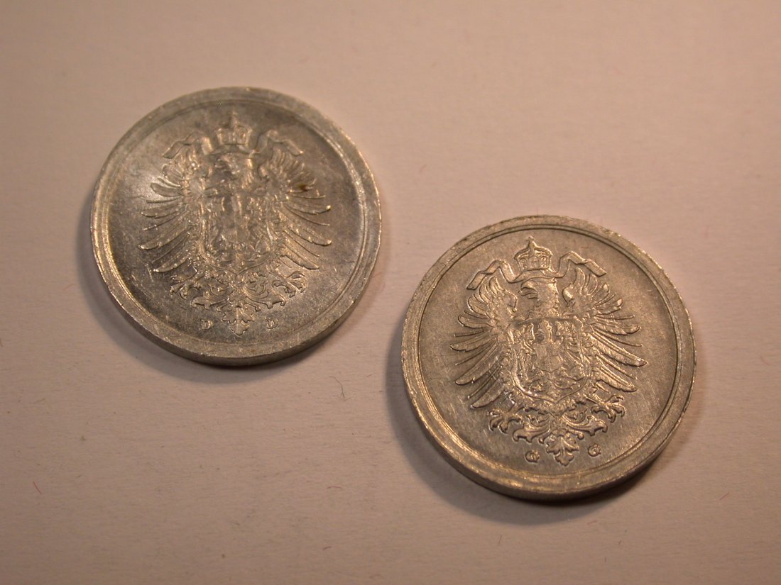  J10  KR  1 Pfennig 1917 D + G  in vz-st  2 Stück  Originalbilder   