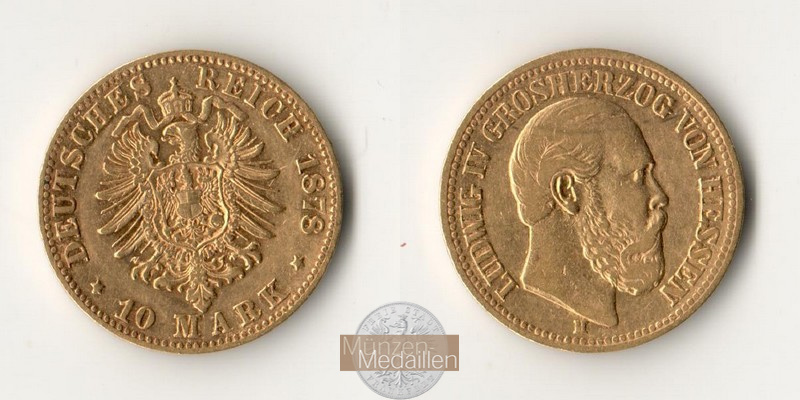 Hessen, Kaiserreich  10 Mark MM-Frankfurt Feingold: 3,58g Ludwig IV. 1877-1892 1878 H 