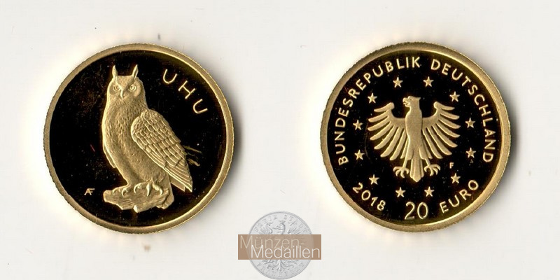 BRD  20 Euro MM-Frankfurt Feingold: 3,88g Einheimische Vögel - UHU 2018 F 