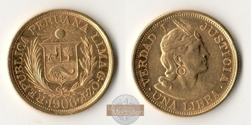 Peru MM-Frankfurt Feingewicht: 7,32g 1 Libra 1906 