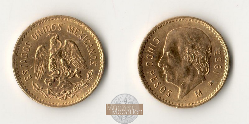 Mexiko  5 Pesos MM-Frankfurt Feingold: 3,75g Miguel Hidalgo y Costilla 1955 