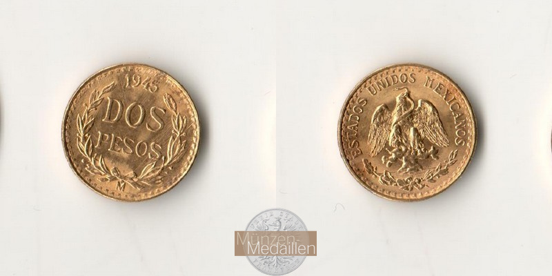 Mexiko MM-Frankfurt Feingold: 1,5g 2 Pesos 1945 