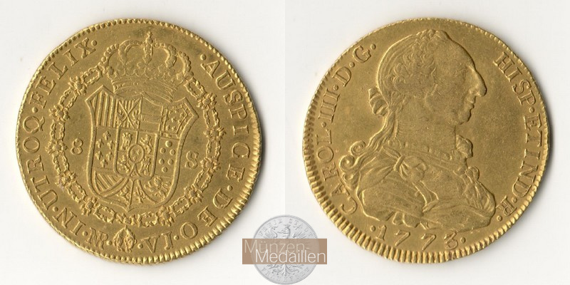 Chile, span. Kolonie Karl III. 1759-1788 MM-Frankfurt  Feingold: 24,39g 8 Escudos 1773 