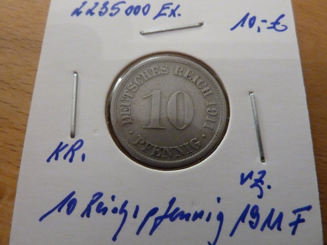  Kaiserreich 10 Pfennig 1911 -F- Jaeger 13. Vorzüglich   