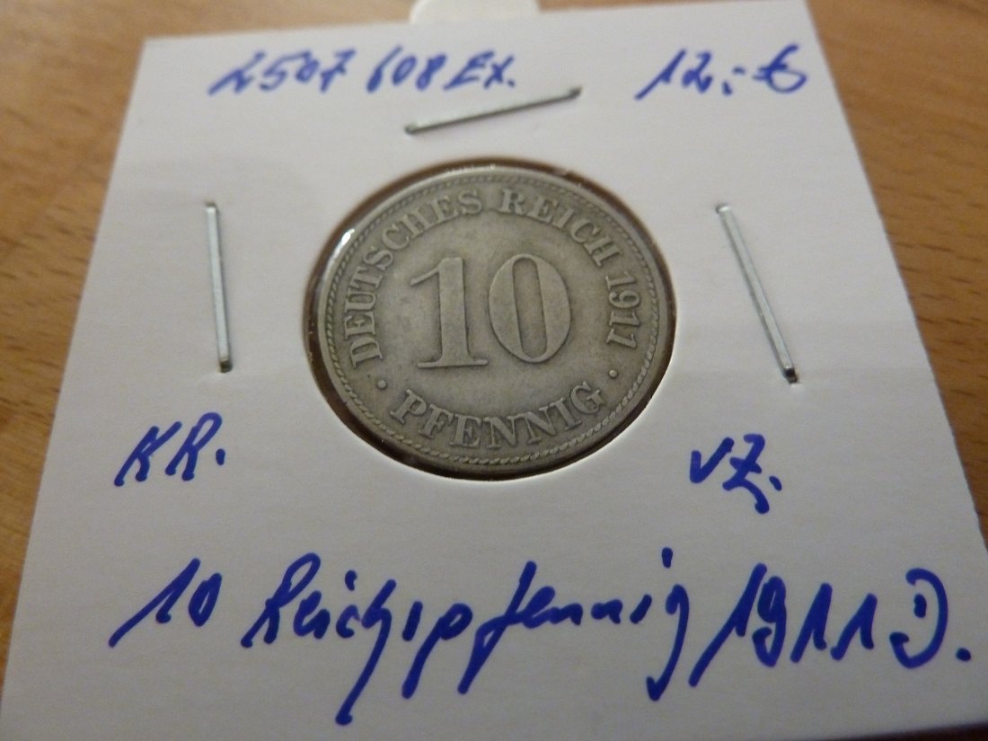  Kaiserreich 10 Pfennig 1911 -D- Jaeger 13. Vorzüglich   