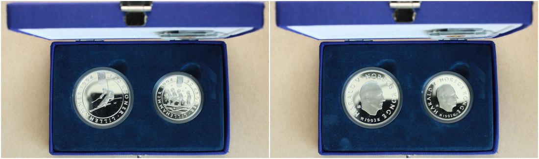  Norwegen: Harald V., 50 & 100 Kroner  (Silberpaar Nr. 5), OL Lillehammer, 1,5 Unzen Feinsilber in pp   