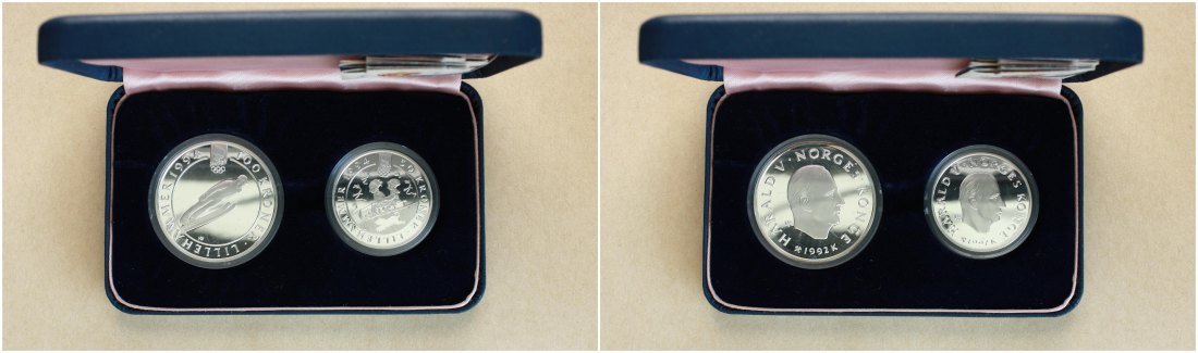  Norwegen: Harald V., 50 & 100 Kroner (Silberpaar Nr. 4), OL Lillehammer, 1,5 Unzen Feinsilber in pp   