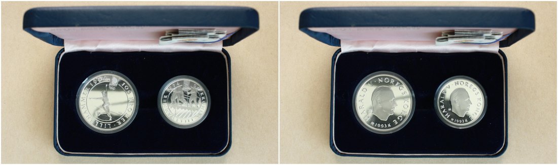  Norwegen: Harald V., 50 & 100 Kroner (Silberpaar Nr. 6), OL Lillehammer, 1,5 Unzen Feinsilber in pp   
