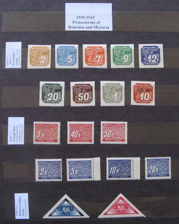  1939-1943, Protectorate of Bohemia and Moravia, a stamp set 18 pcs (Mi DE-BM 51-125,BM P1-P15)   