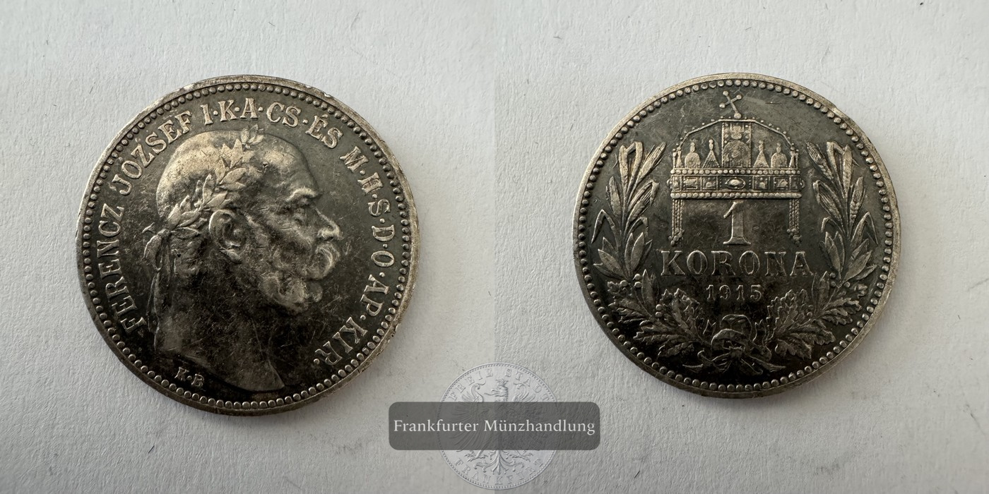  Ungarn 1 Korona Francis Joseph I 1915 (1912-1916) FM-Frankfurt KM#492 Feinsilber: 4,175g   