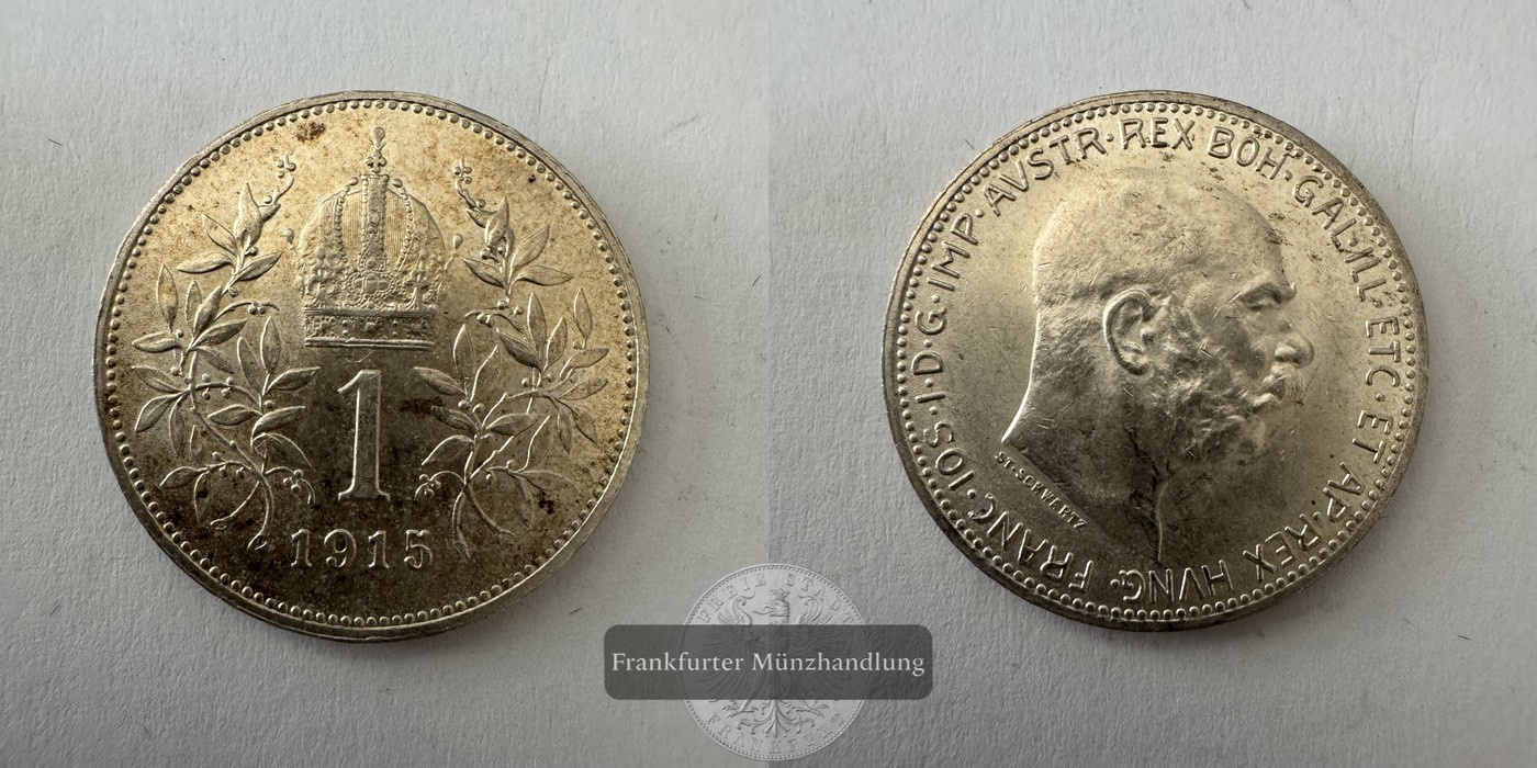  Österreich 1 Corona Francis Joseph I 1915 (1912-1916) FM-Frankfurt KM#2820 Feinsilber: 4,175g   