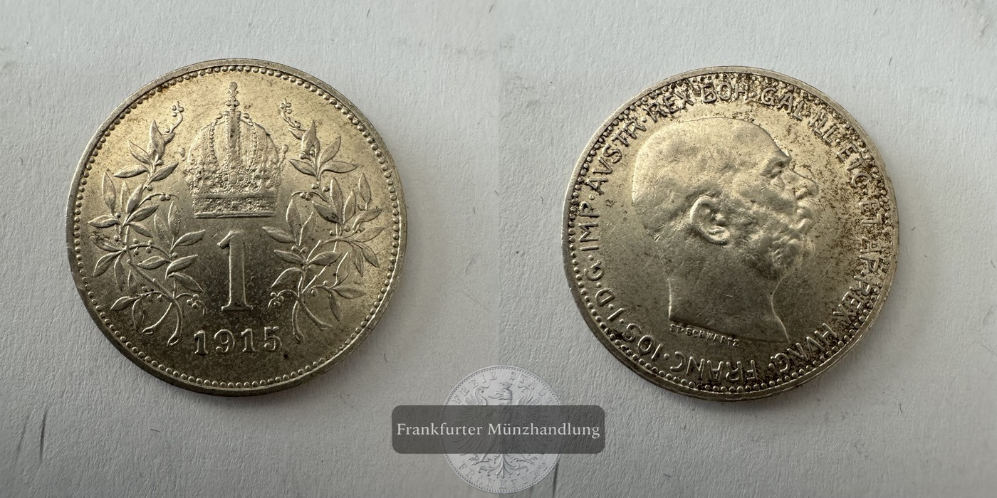  Österreich 1 Corona Francis Joseph I 1915 (1912-1916) FM-Frankfurt KM#2820 Feinsilber: 4,175g   