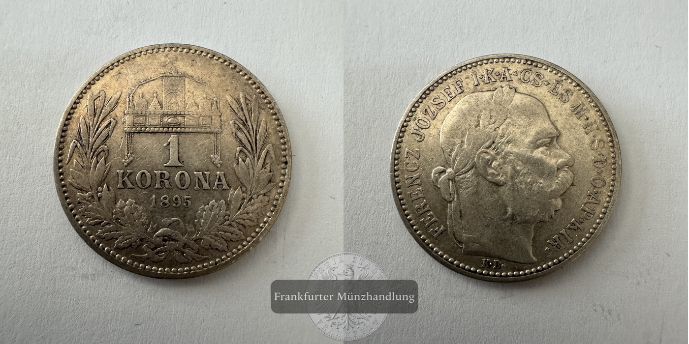  Ungarn 1 Korona Francis Joseph I 1895 (1892-1906) FM-Frankfurt KM#484 Feinsilber: 4,175g   
