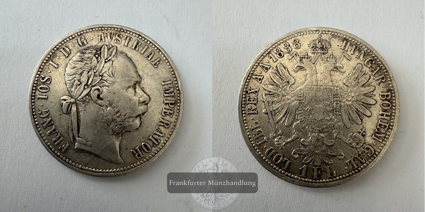 Österreich 1 Florin Francis Joseph I 1888 (1872-1892) FM-Frankfurt KM#2222 Feinsilber: 11,11g   