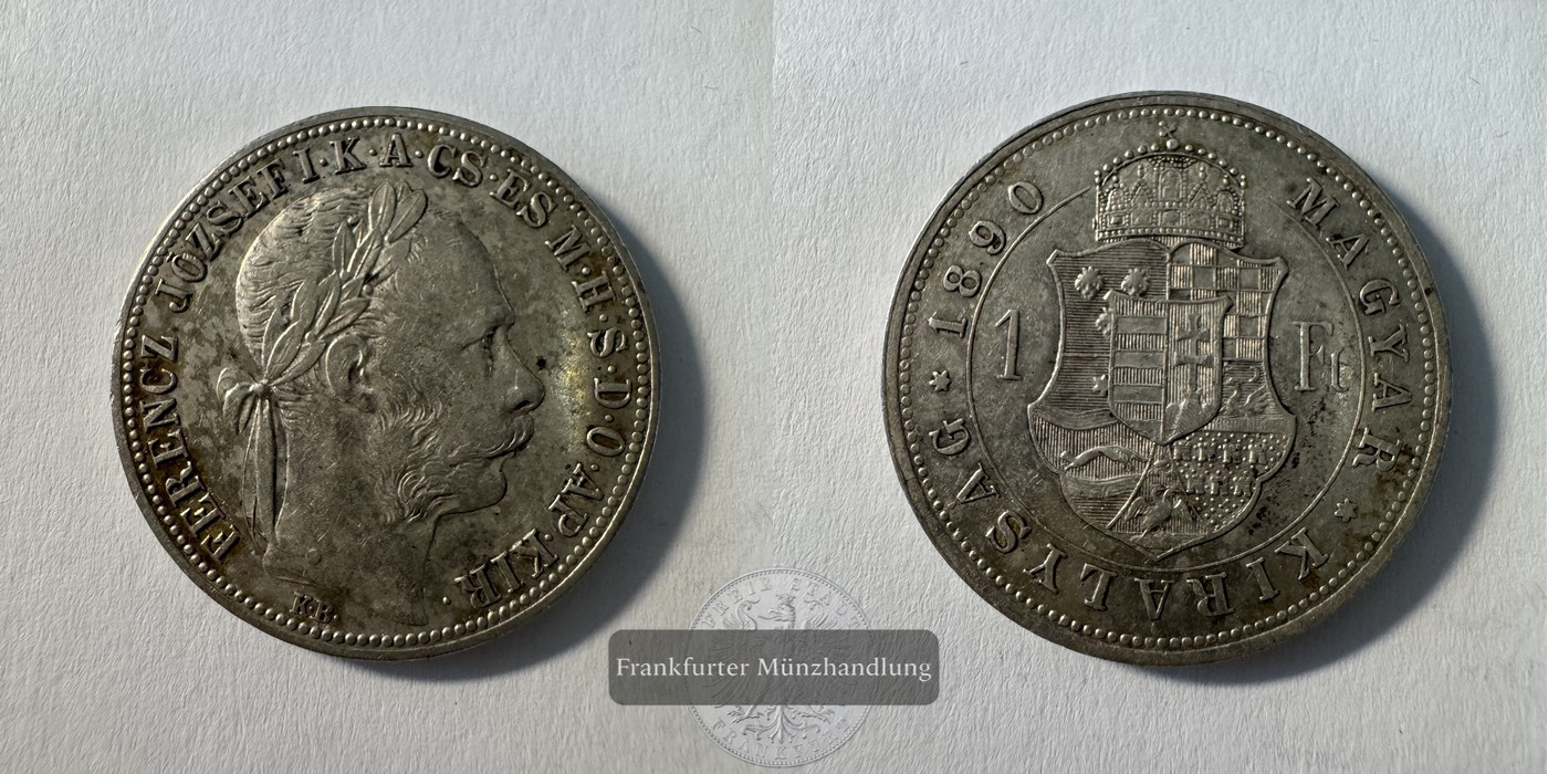  Ungarn 1 Forint Francis Joseph I 1890 (1890-1892) FM-Frankfurt KM#475 Feinsilber: 11,11g   