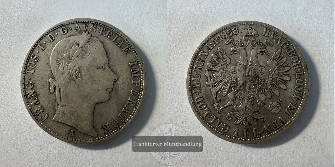  Österreich 1 Florin Francis Joseph I 1858 (1857-1865) FM-Frankfurt KM#2219 Feinsilber: 11,11g   