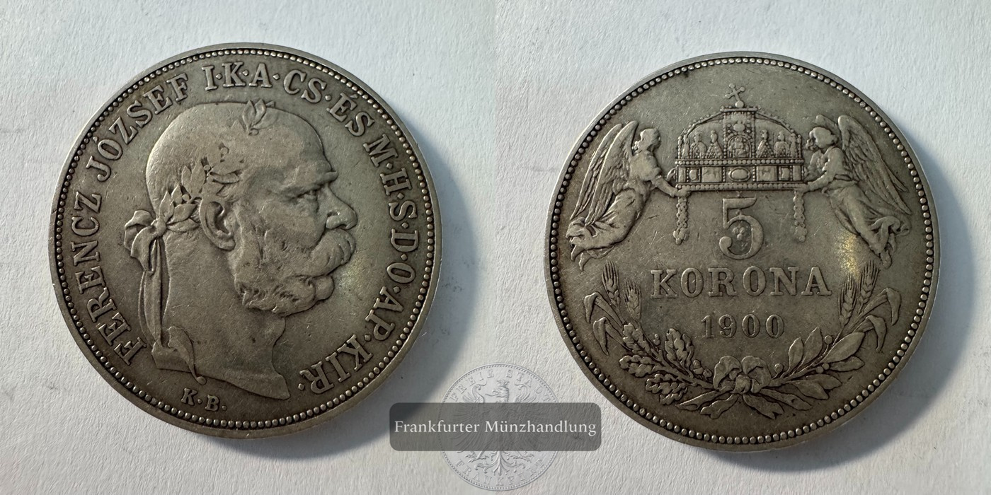  Ungarn 5 Korona Francis Joseph I 1900 (1900-1909) FM-Frankfurt KM#488 Feinsilber: 21,6g   