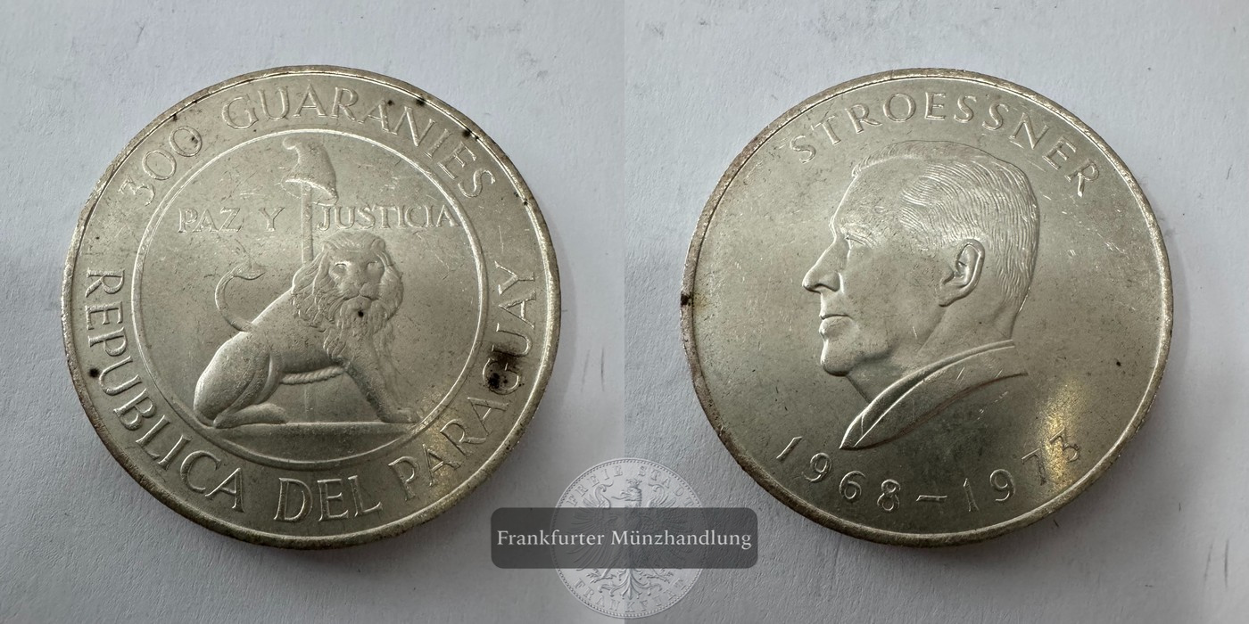  Paraguay 300 Guaraníes President Stroessner 1973 (1968) FM-Frankfurt Feinsilber: 19,25g   