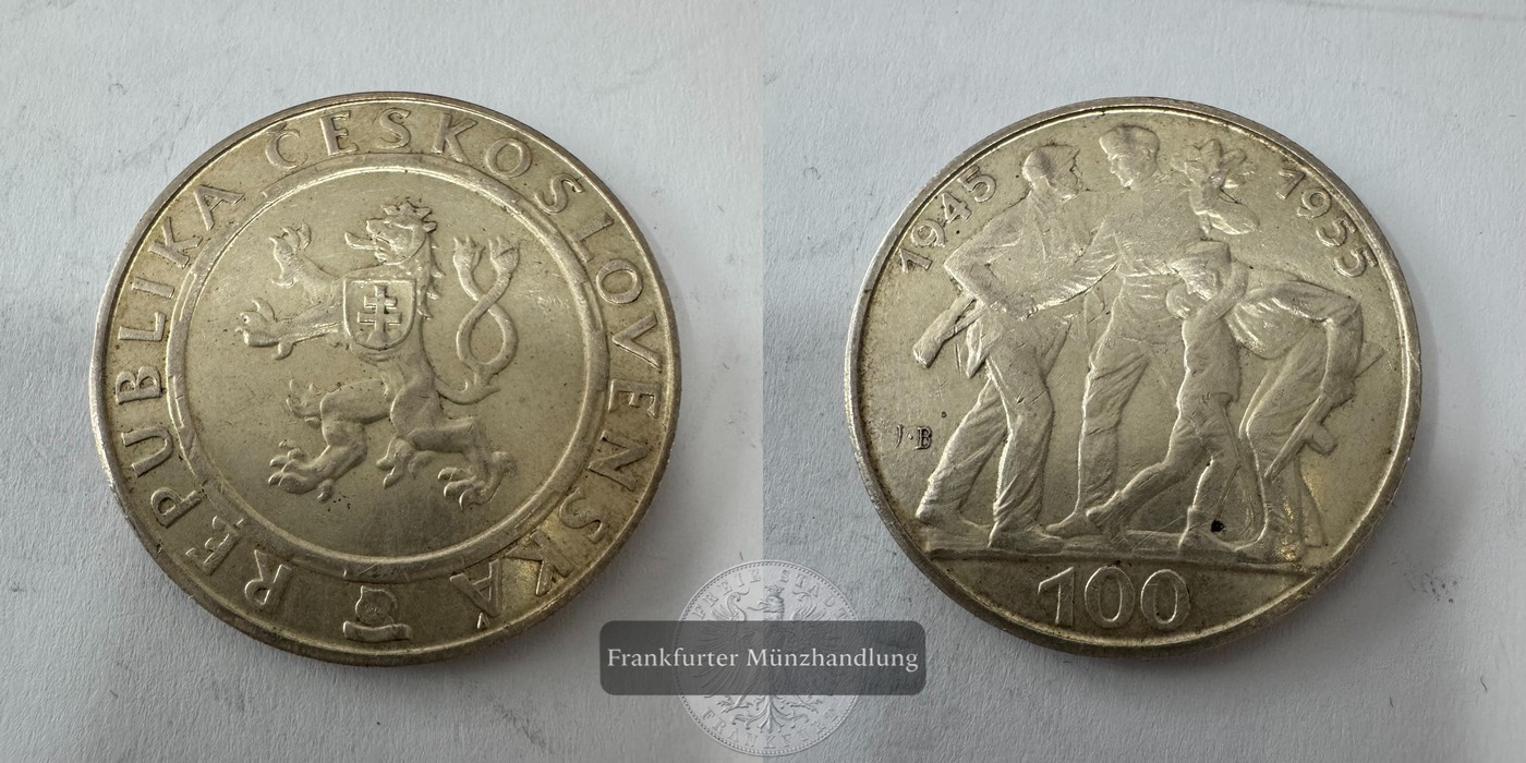  Tschechoslowakei 100 Korun (10 Years - Liberation) 1955 FM-Frankfurt Feinsilber: 21,6g   