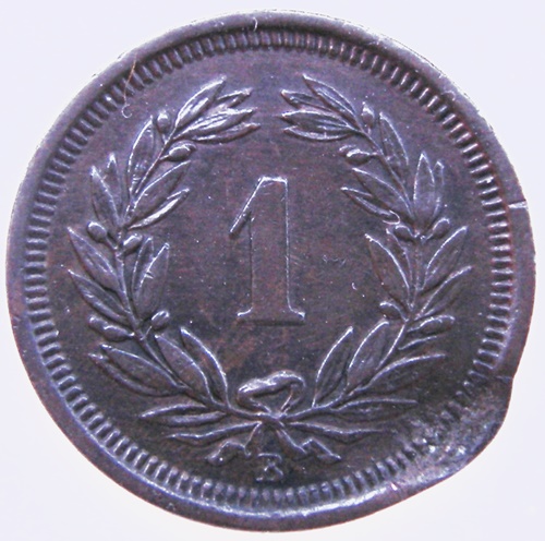  Schweiz, 1 Rappen, 1887 B, Randfehler   