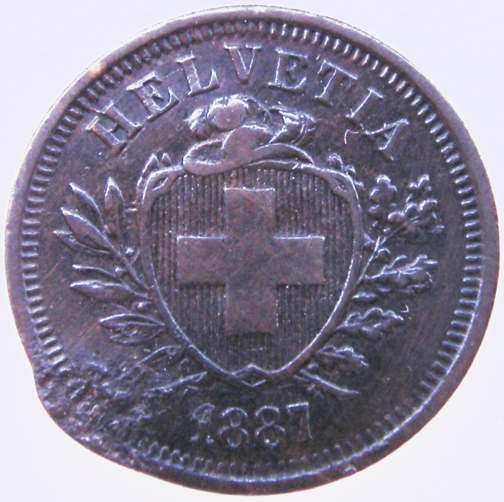  Schweiz, 1 Rappen, 1887 B, Randfehler   