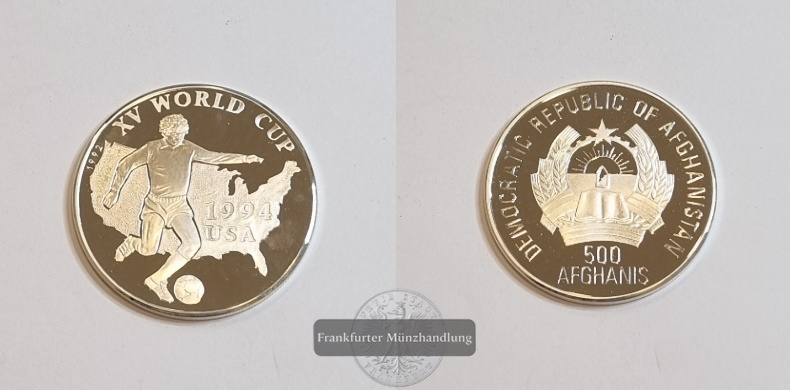  Afghanistan 1992 500 Afghanis Fußball-WM 1994 FM-Frankfurt Feinsilber: 20g   