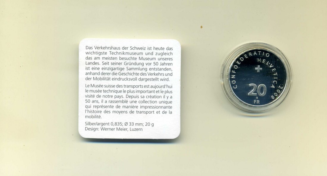  20 Franken 2009 Verkehrshaus PP in Original Etui+Zertifikat   